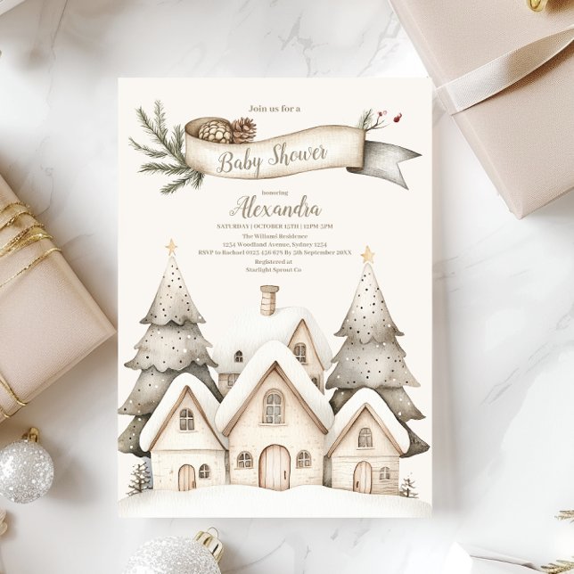 Boho Winter Cottage Christmas Baby Shower Invitation (Creator Uploaded)