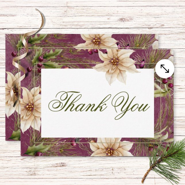 Boho Winter Greenery Boughs Burgundy Wedding Thank You Card (Creator Uploaded)