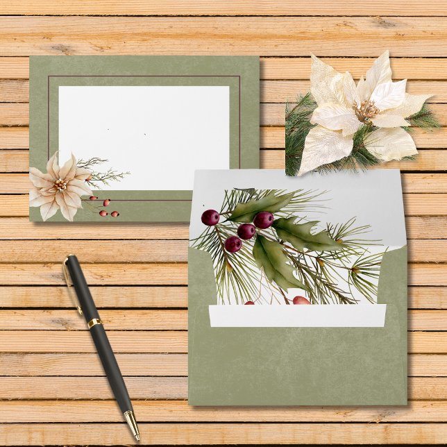 Boho Winter Greenery Boughs Sage Green Envelope (Creator Uploaded)