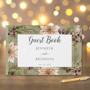 Boho Winter Greenery Boughs Sage Green Guest Book
