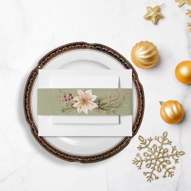 Boho Winter Greenery Boughs Sage Green Wedding Invitation Belly Band (Creator Uploaded)