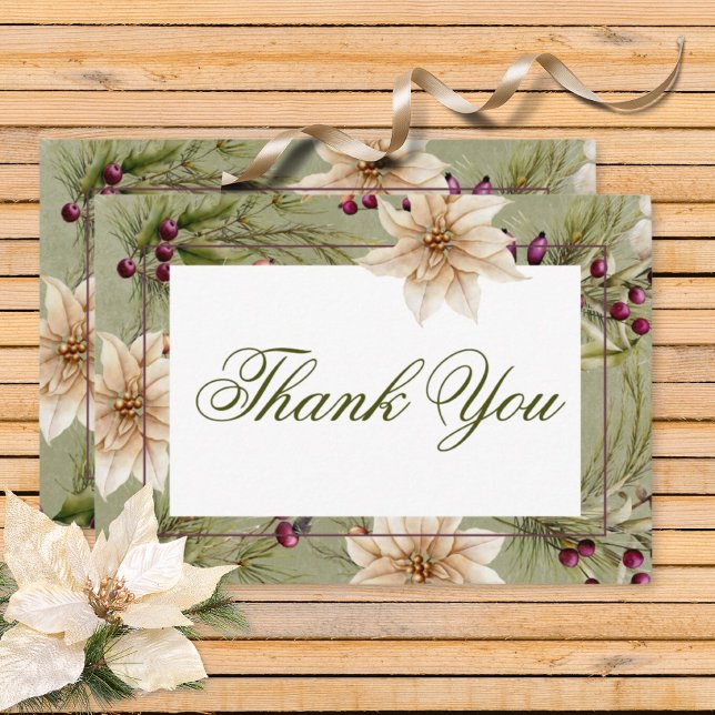 Boho Winter Greenery Boughs Sage Green Wedding Thank You Card (Creator Uploaded)