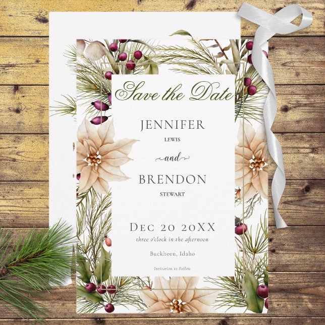 Boho Winter Greenery Boughs Save The Date (Creator Uploaded)