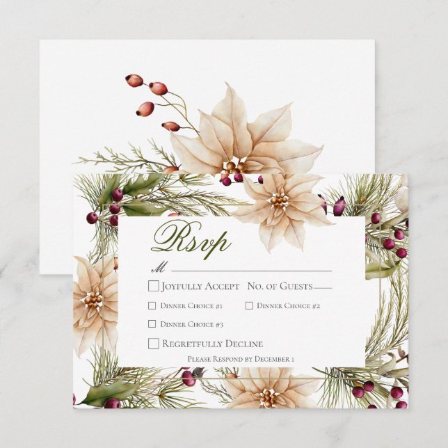 Boho Winter Greenery Boughs White Dinner RSVP Card (Front/Back)