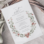 Boho Winter Greenery Red Floral 21st Birthday Invitation<br><div class="desc">Modern sage green watercolor Boho botanical frame is accented with small poinsettia flowers and red berries.</div>