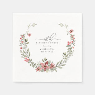 Boho Winter Greenery Red Floral 40th Birthday Napkin