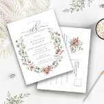 Boho Winter Greenery Red Floral 50th Birthday Invitation Postcard<br><div class="desc">Modern sage green watercolor Boho botanical frame is accented with small poinsettia flowers. Sophisticated and contemporary winter aesthetic.</div>