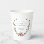 Boho Winter Greenery Red Floral 80th Birthday Paper Cups<br><div class="desc">Modern sage green watercolor Boho botanical frame is accented with small poinsettia flowers.</div>
