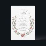 Boho Winter Greenery Red Floral 90th Birthday Invitation<br><div class="desc">Modern sage green watercolor Boho botanical frame is accented with small poinsettia flowers and red berries.</div>