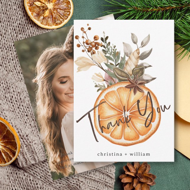 Boho Winter Holiday Wedding Dried Orange Thank You Card (Creator Uploaded)