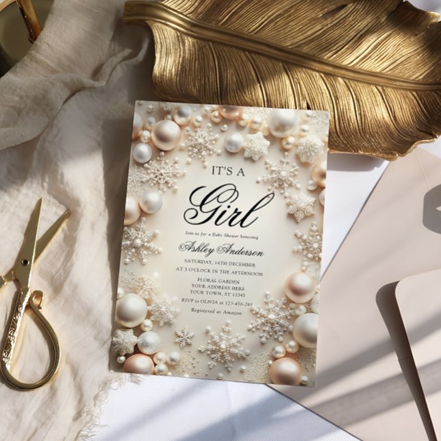 Boho Winter Its a Girl Baby Shower Invitation (Creator Uploaded)