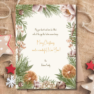 Boho winter plants orange christmas wishes card