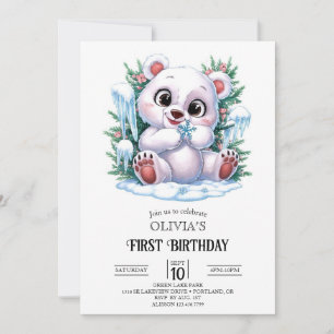 Boho Winter Polar Bear 1st Birthday Digital Invitation