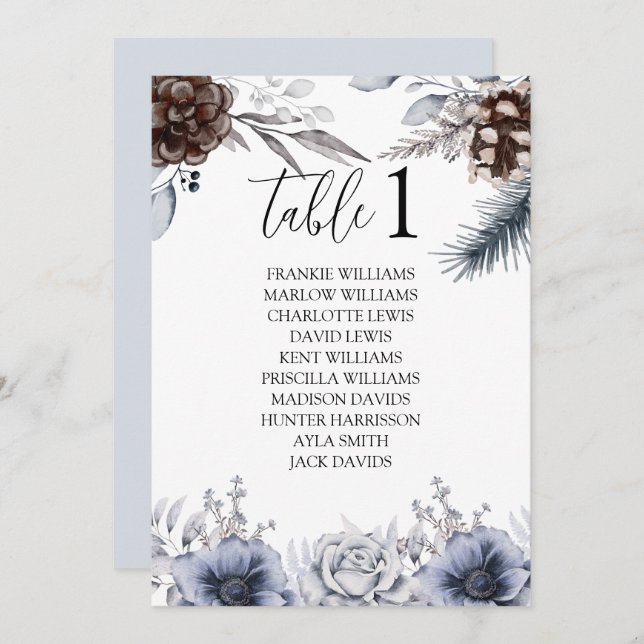 Boho Winter Wedding Dinner Seating Chart Cards (Front/Back)