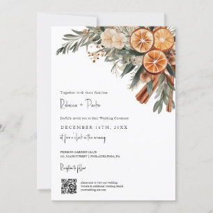 Boho Winter Wedding Qr code RSVP all in one Invitation
