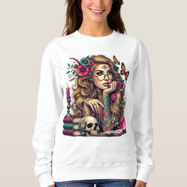 Boho Witch with Books, Gift For Her Sweatshirt (Front)