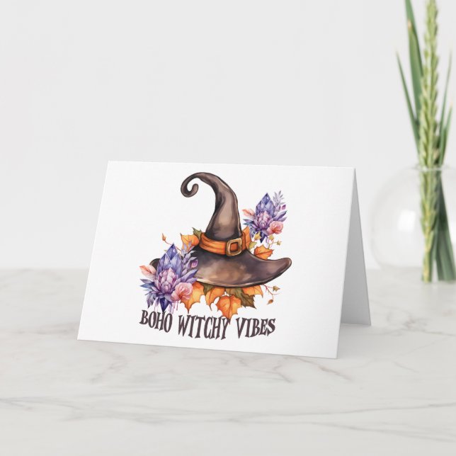 Boho Witchy Vibes Halloween  Card (Front)
