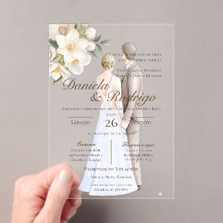 Boho with bride and groom wedding acrylic invitations