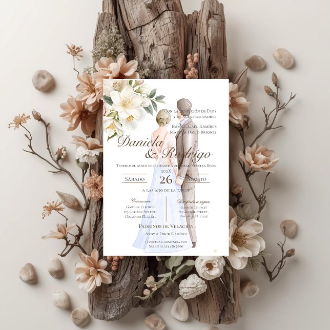 Boho with bride and groom wedding invitation (Creator Uploaded)