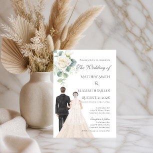 Boho with bride and groom wedding Invitation