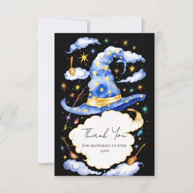 Boho Wizard Hat Baby Shower Thank You Card (Front)
