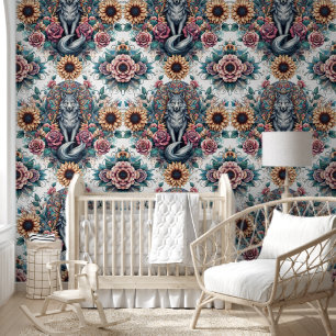 Boho Wolf & Sunflower Harmony Wallpaper