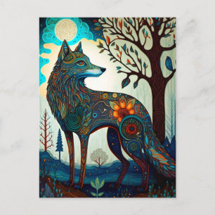 Boho Wolf Surreal Wildlife Art Postcard