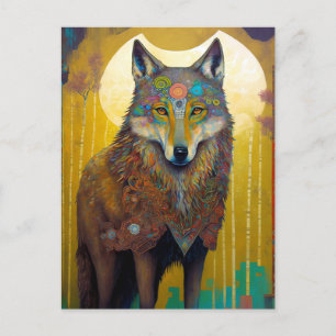 Boho Wolf Surreal Wildlife Art Postcard
