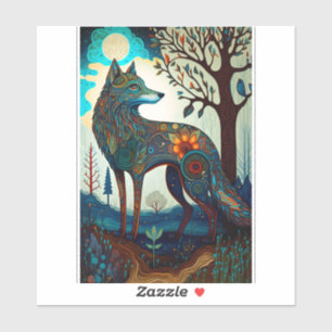 Boho Wolf Surreal Wildlife Art Sticker