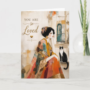 Boho Woman And Cat Inspirational Love Theme Card