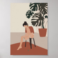 Boho Woman and Monstera Plants Summer Fashion