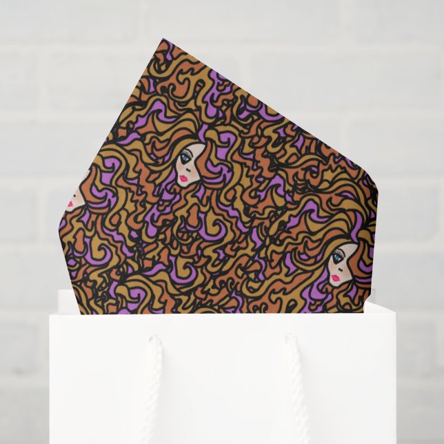 Boho Woman Hair Illustrated Pattern Tissue Paper (Gift Bag)