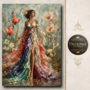 Boho Woman In Colourful Floral Patchwork Gown Tissue Paper