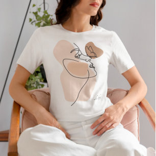 Boho Woman Line Art , Earthy Tones  T-Shirt