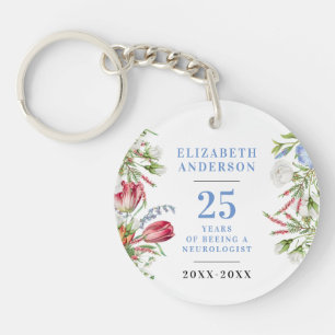 Boho Woman Retire Pastel Blue Floral Anniversary Key Ring
