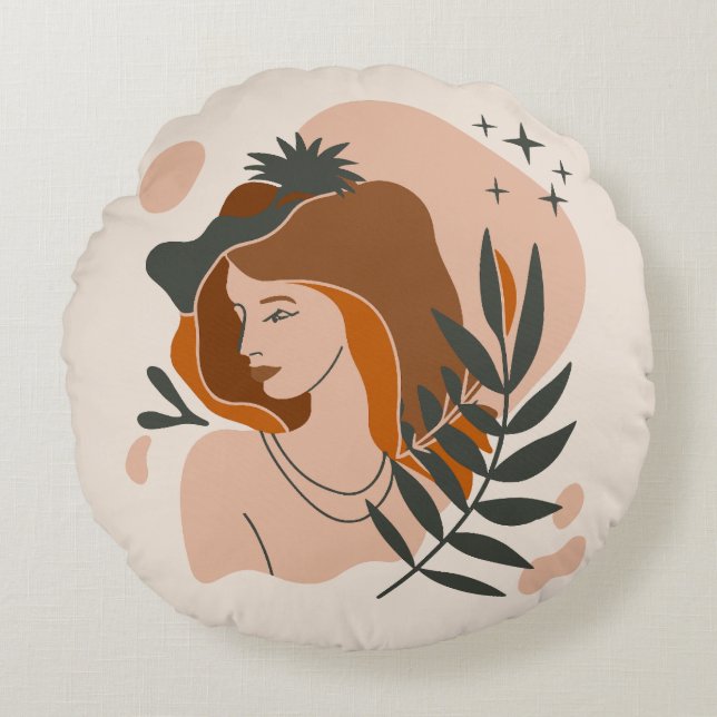Boho Woman Stars Round Cushion (Front)