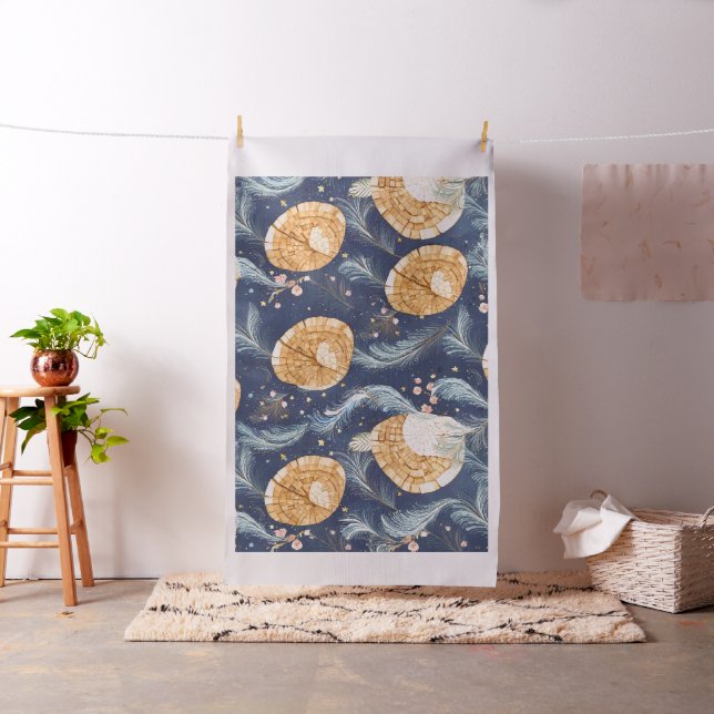 Boho Wood Grain Fan and Navy Feather Botanical  Fabric (In Situ)