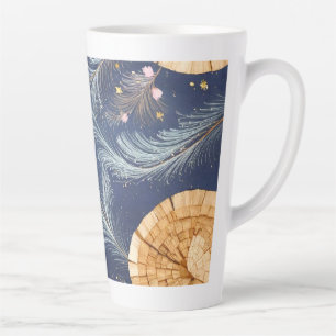 Boho Wood Grain Fan and Navy Feather Botanical Latte Mug
