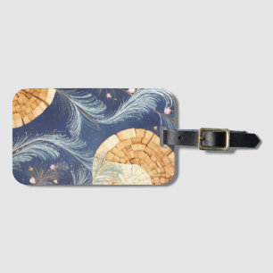 Boho Wood Grain Fan and Navy Feather Botanical Luggage Tag