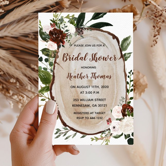 Boho Wood Slice Bridal Shower Invitation (Creator Uploaded)