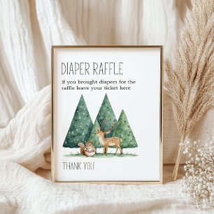 Boho Woodland Anima Baby Shower Diaper Raffle Sign