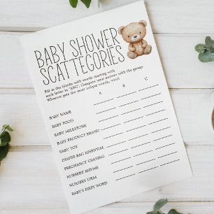 Boho Woodland Animal Baby Shower Scattegories Game Flyer