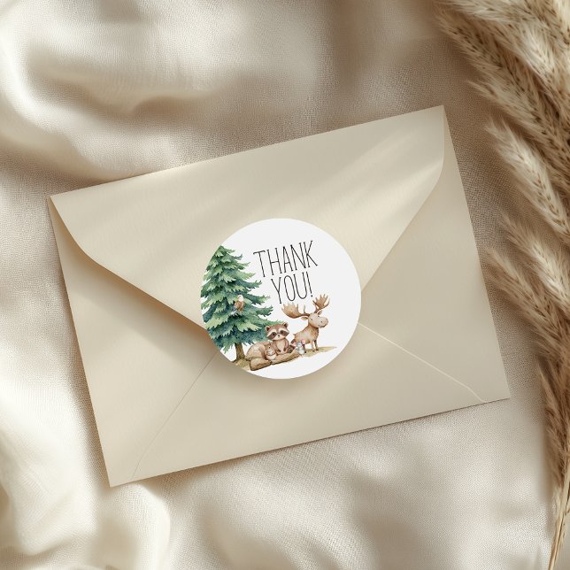 Boho Woodland Animals Baby Shower Classic Round Sticker (Creator Uploaded)