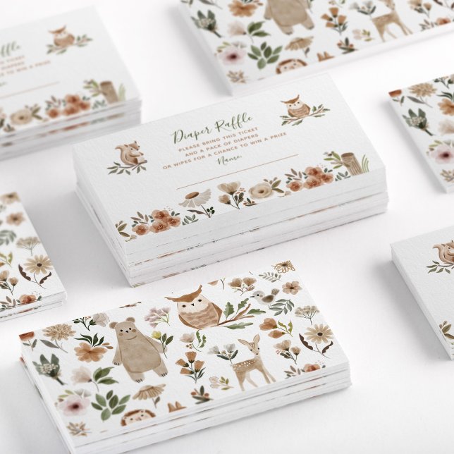 Boho Woodland Animals Baby Shower Diaper Raffle Business Card (Creator Uploaded)