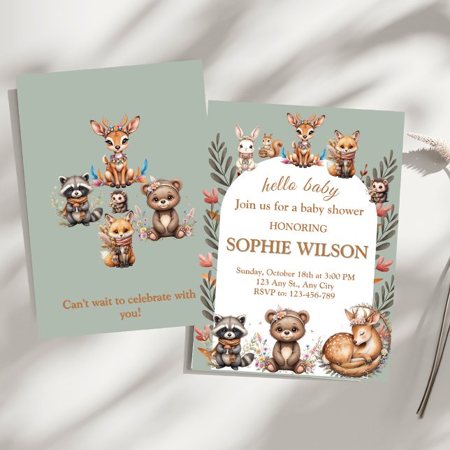 Boho Woodland Animals Baby Shower Invitation (Creator Uploaded)