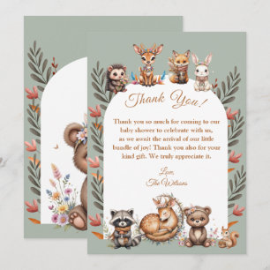 Boho Woodland Animals Baby Shower Thank You Card
