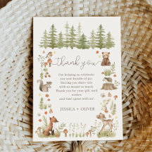 Boho Woodland Animals Baby Shower Thank You Card