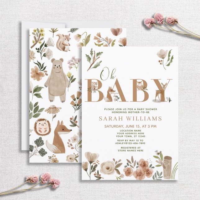 Boho Woodland Animals Brown Oh Baby Shower Invitation (Creator Uploaded)
