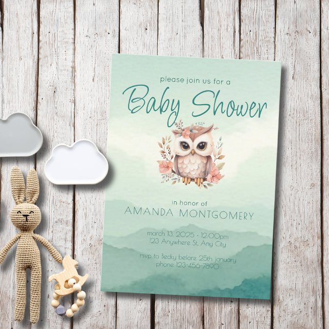 Boho woodland animals cute Owl floral Bany Shower Invitation (Creator Uploaded)