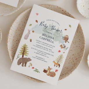 Boho Woodland Animals Fall Baby Shower Invitation